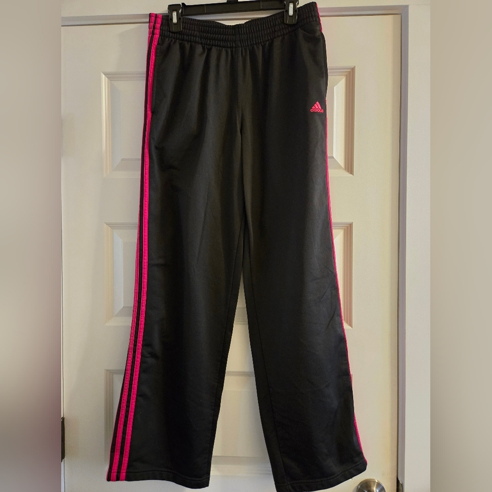 Adidas Black and Pink Sweatpants with Sporty Stripes